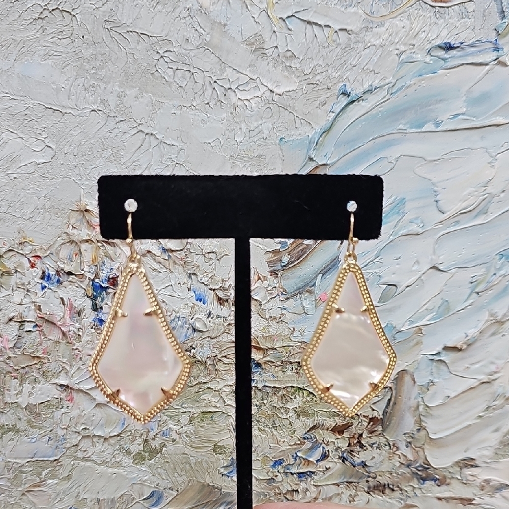 Kendra Scott Mother of Pearl and Gold Statement Earrings